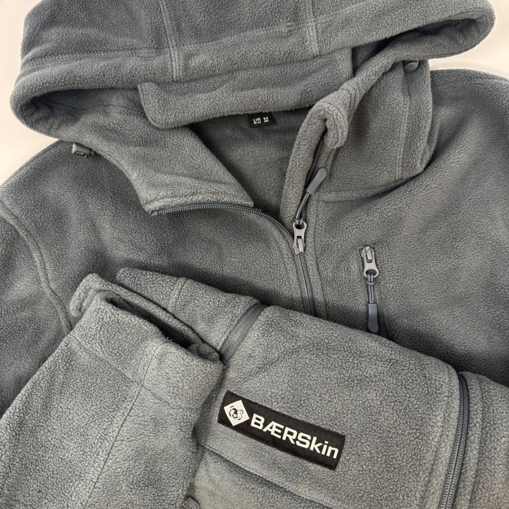 Baerskin Men Full Zip Fleece Hooded Jacket Gray Size Medium